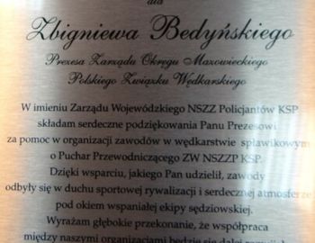 Podziękowanie dla Prezesa Zarządu Okręgu Mazowieckiego - Zbigniewa Bedyńskiego